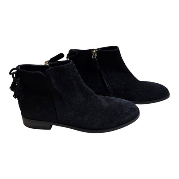 KATE SPADE Saddle Bootie Black Suede Ankle Boots Sz Side Zip 7 B Tassle $248 - Picture 8 of 13